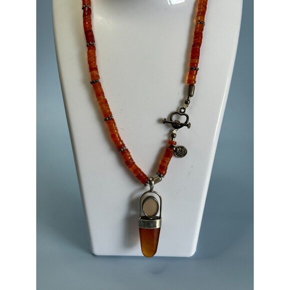 925 Sterling Silver Carnelian Beaded Moonstone Opal Pendant Necklace 15" - Picture 2 of 7